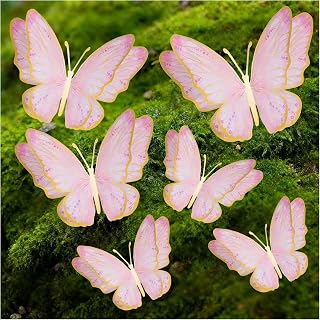 14" Large Butterfly Decorations for Birthday Party, Wedding, Nursery |3D Gold Butterflies Theme for Wall Decor, Table Toppers, Backdrop, Room (Pink)