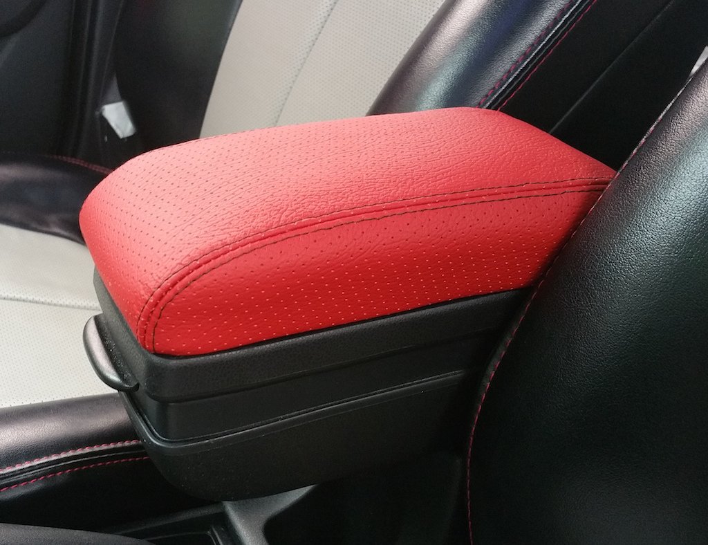 RedlineGoods armrest Cover - OEM Honda armrest Compatible with Honda Fit 2007-13. Tailor Made - not Universal. Genuine top-Grade Italian Black Leather with Blue Thread