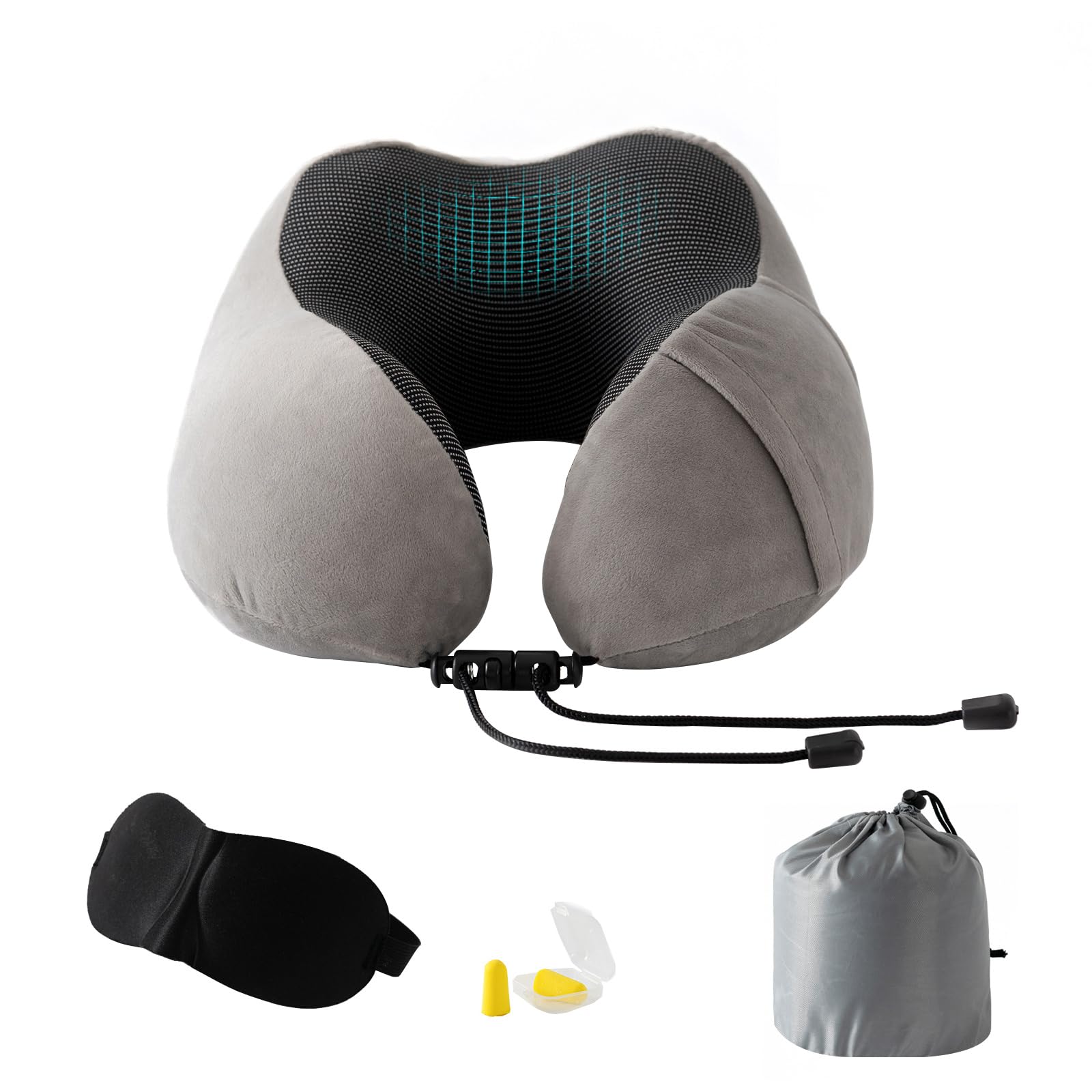 Travel Pillow for Airplane Memory Foam Neck Pillow for Travel Adults Plane Flight Soft Pillows for Camping/Car Grey
