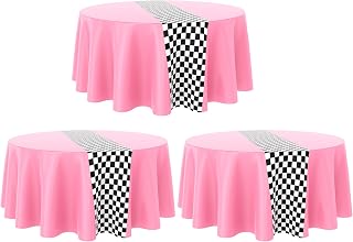 Oudain 3 Pcs Round Race Car Tablecloth Plastic, Light Pink