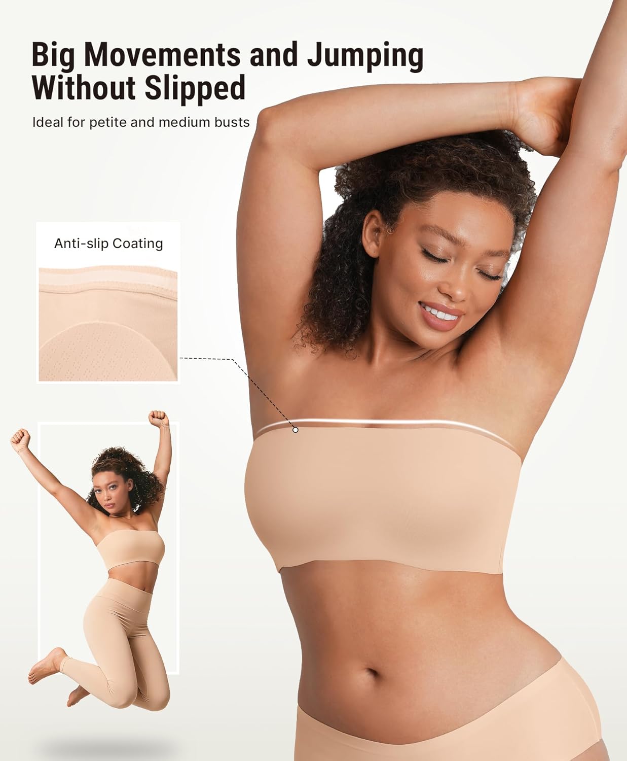 FeelinGirl Strapless Bra Seamless Wireless Padded Bandeau Bras for Women Plus Size Tube Top Bralette No Show Khaki XL