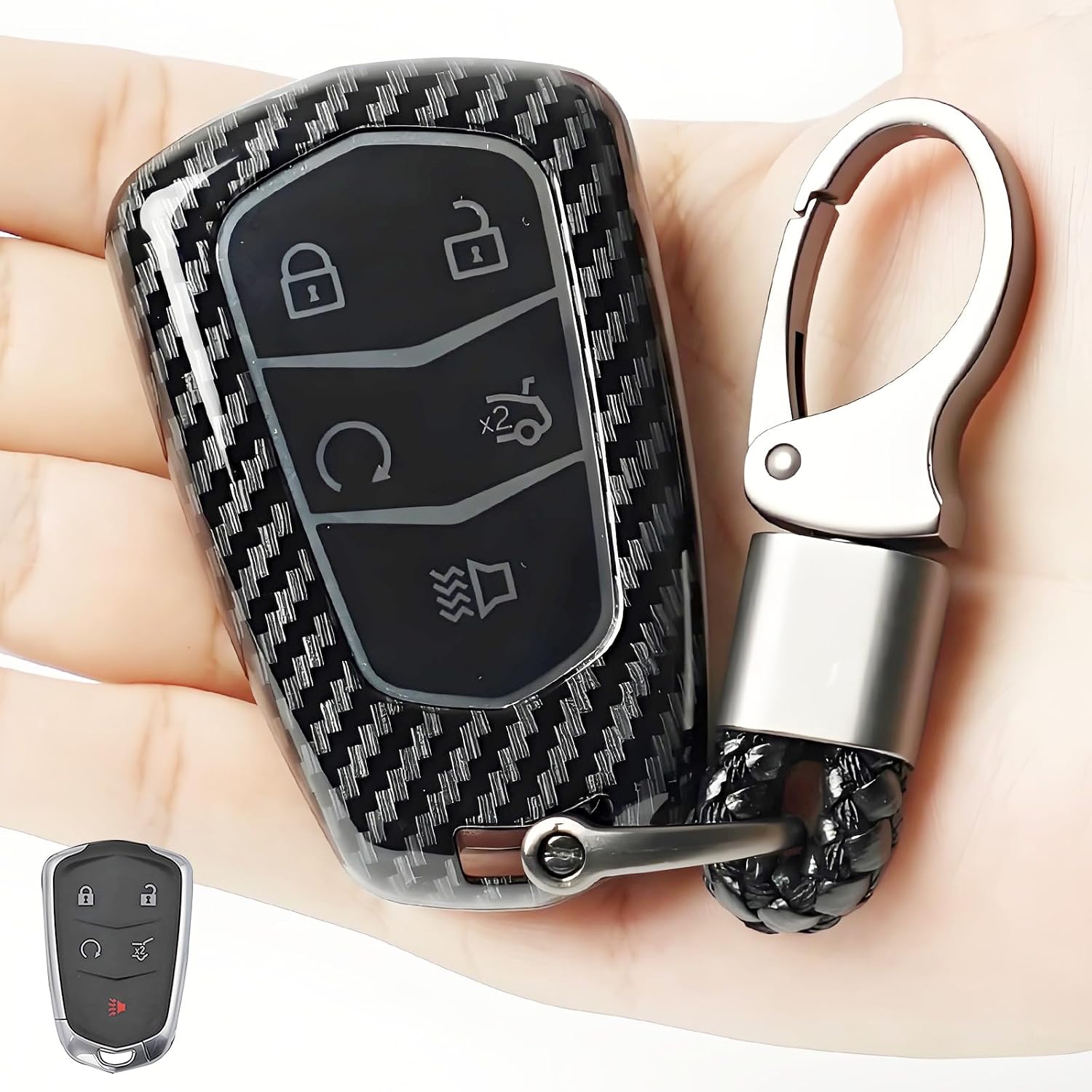 For Cadillac Key Fob Cover, Premium Hard ABS Carbon Fiber Pattern Car Key Case Protector for 2013-2020 -2024 Cadillac Escalade XT4 5 XT6 S CT5 CT6 with Keychain