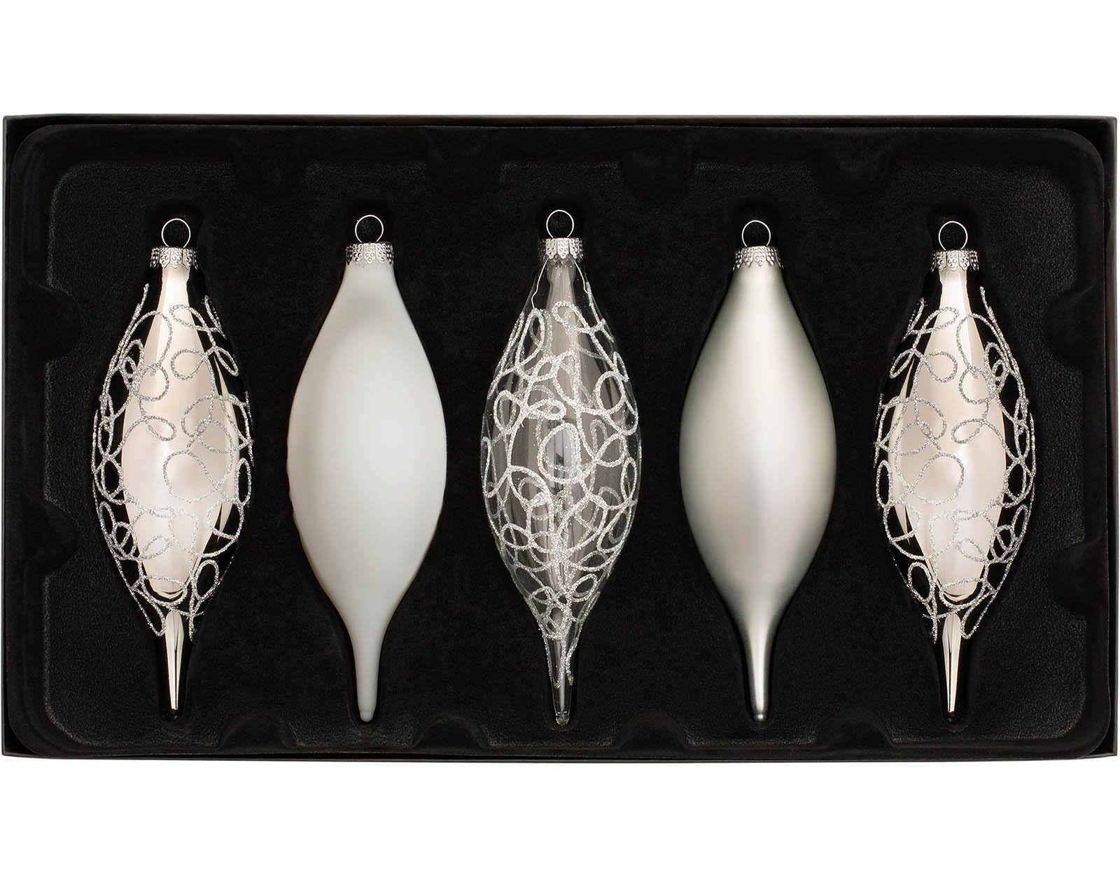 WeRChristmas Glass Baubles, Black/White, 5-Piece