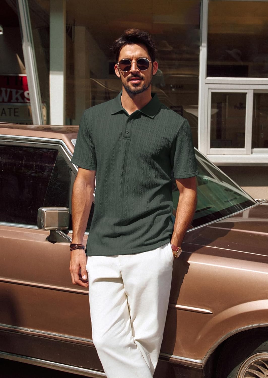 PJ PAUL JONES Mens Polo Shirts Short Sleeve Fashion Textured Polo Shirt Regular Fit Stretchy Golf Shirts - Image 3