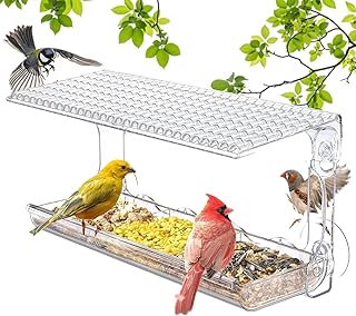 屋外用バードフィーダー アウトドア対応 | 強力吸盤付き透明耐候性バーディングツール | 野鳥用 フィーダー,パティオ 屋内 屋外 野鳥観察 餌やり 水飲み場 インコ フィンチ用