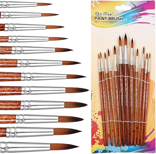 Giantree Juego básico de 12 pinceles redondos, pinceles de pintura de nailon profesionales, pincel de artista de mango largo para acuarela, tinta
