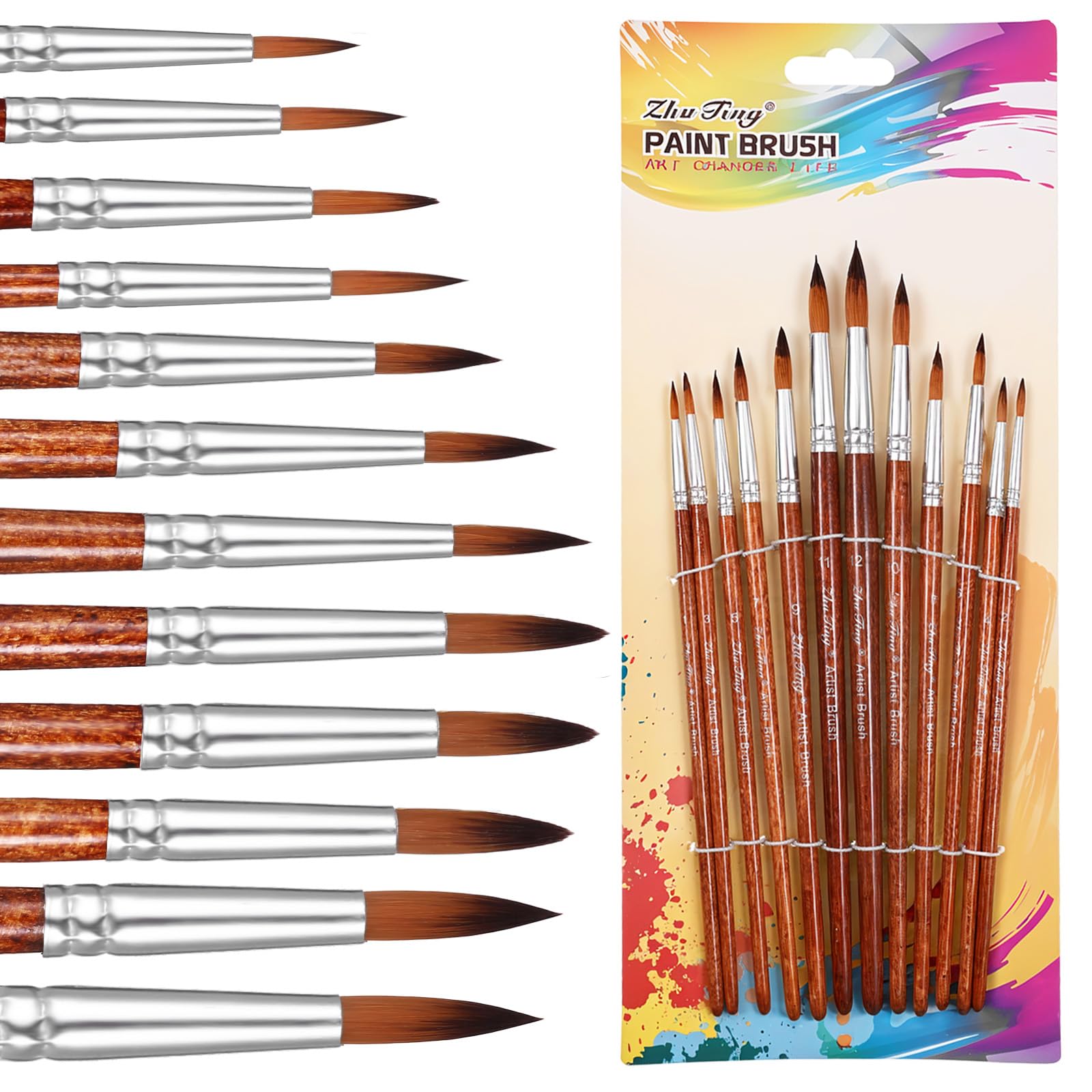 Set 20 Pennelli Per Pittura Acrilica E Acquerello - Nylon Di Alta Qualità Con Manico In Legno - Per Artisti, Dilettanti E Principianti - 2 Confezioni (Blu E Nero)