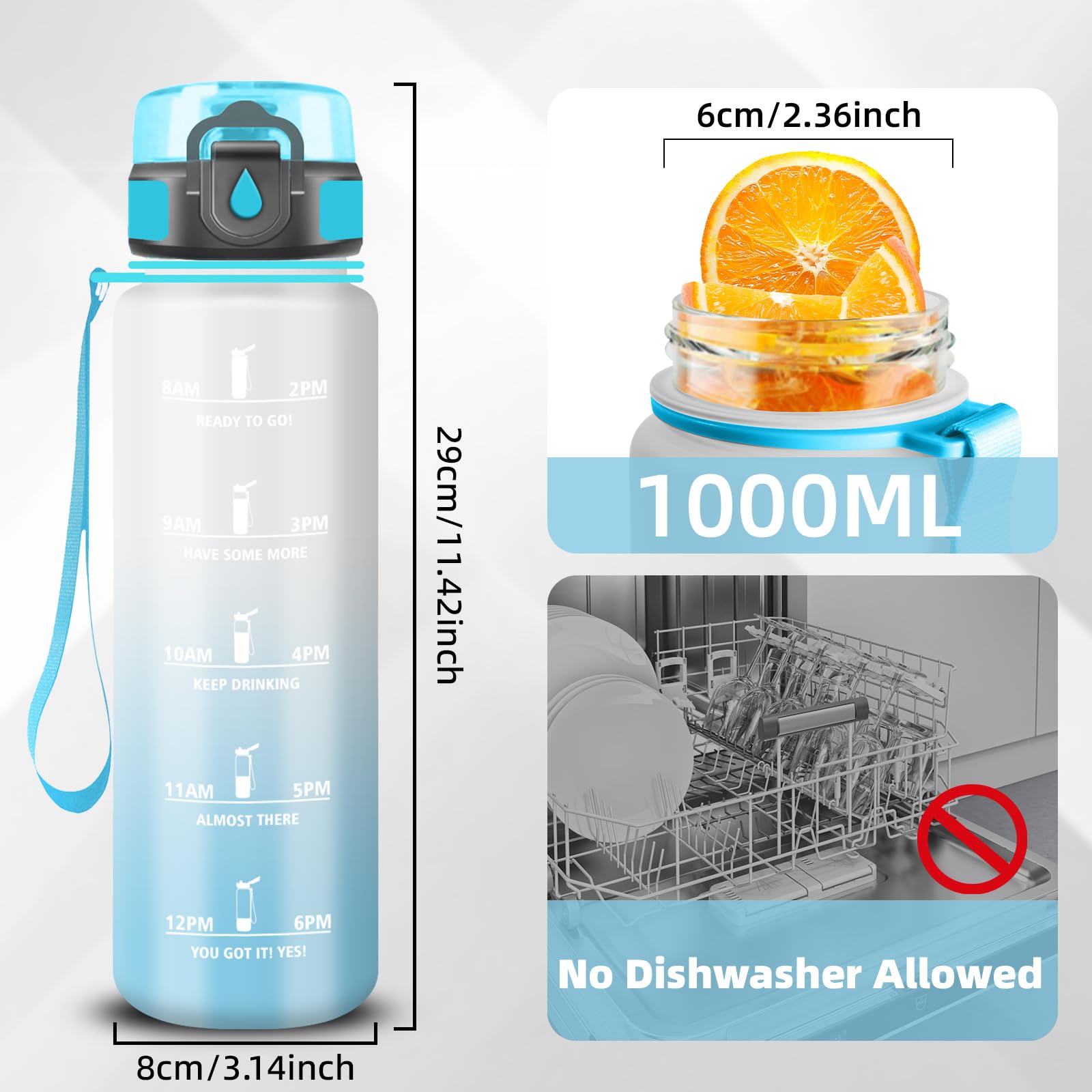 Borraccia Motivazionale Grsta Borraccia 1 Litro, Borraccia Palestra, Bottiglia Senza Perdite, Facile Da Pulire, Bottiglia Motivazionale, Facile Da Trasportare, Graduata, Per Campeggio, Fitness, Viaggio Borraccia 2 Litri