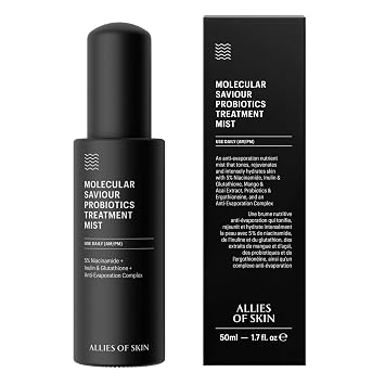 Allies of Skin Molecular Saviour Probiotic Face Mist, 1.7 Fl Oz | Hydrates And Refreshes DullLooking Skin, Visibly Refines Pores, Boosts Radiance | 5% Niacinamide, Probiotics, Glutathione