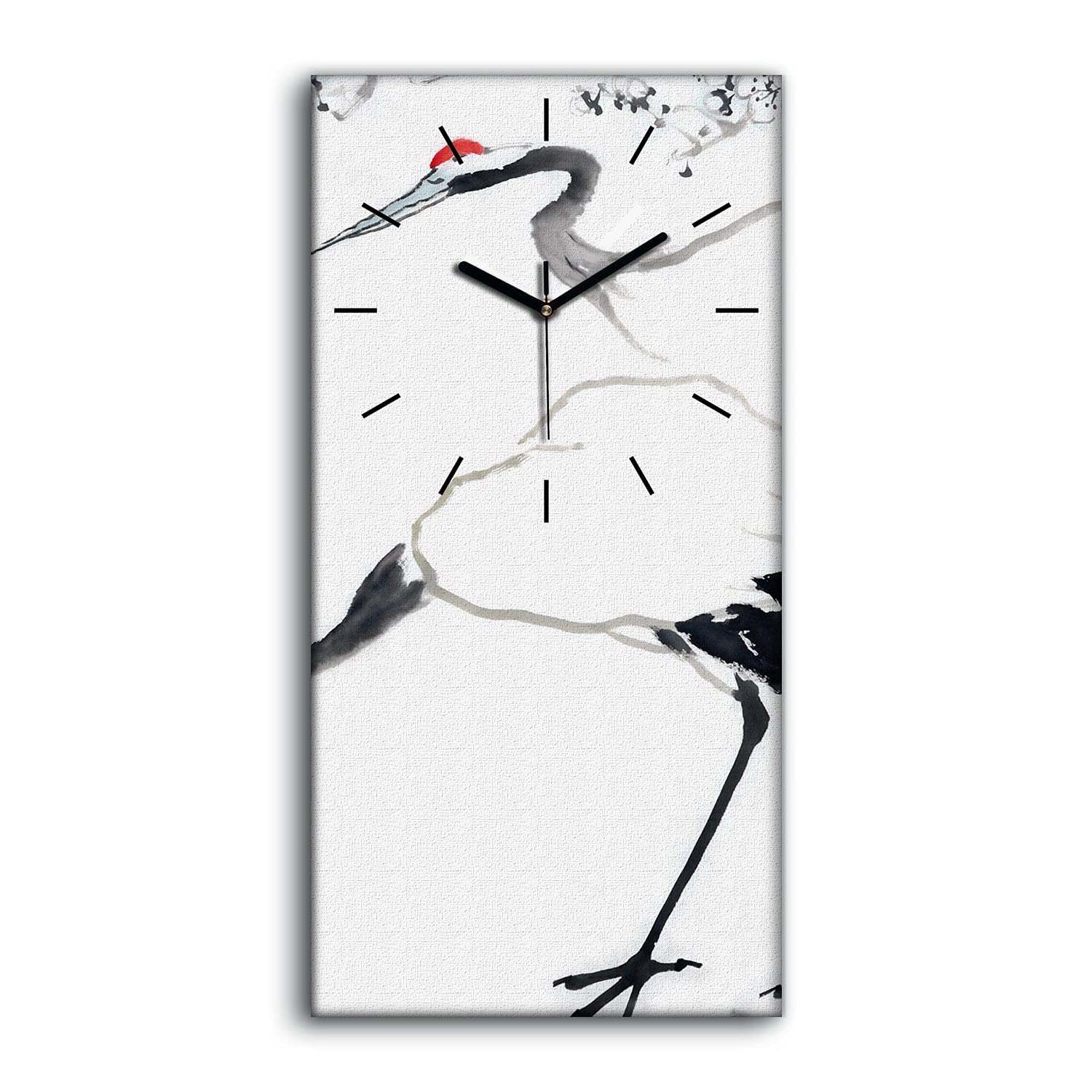 Horloge sur toile oiseau japonais silencieuse sans tic-tac art moderne salon 30x60cm