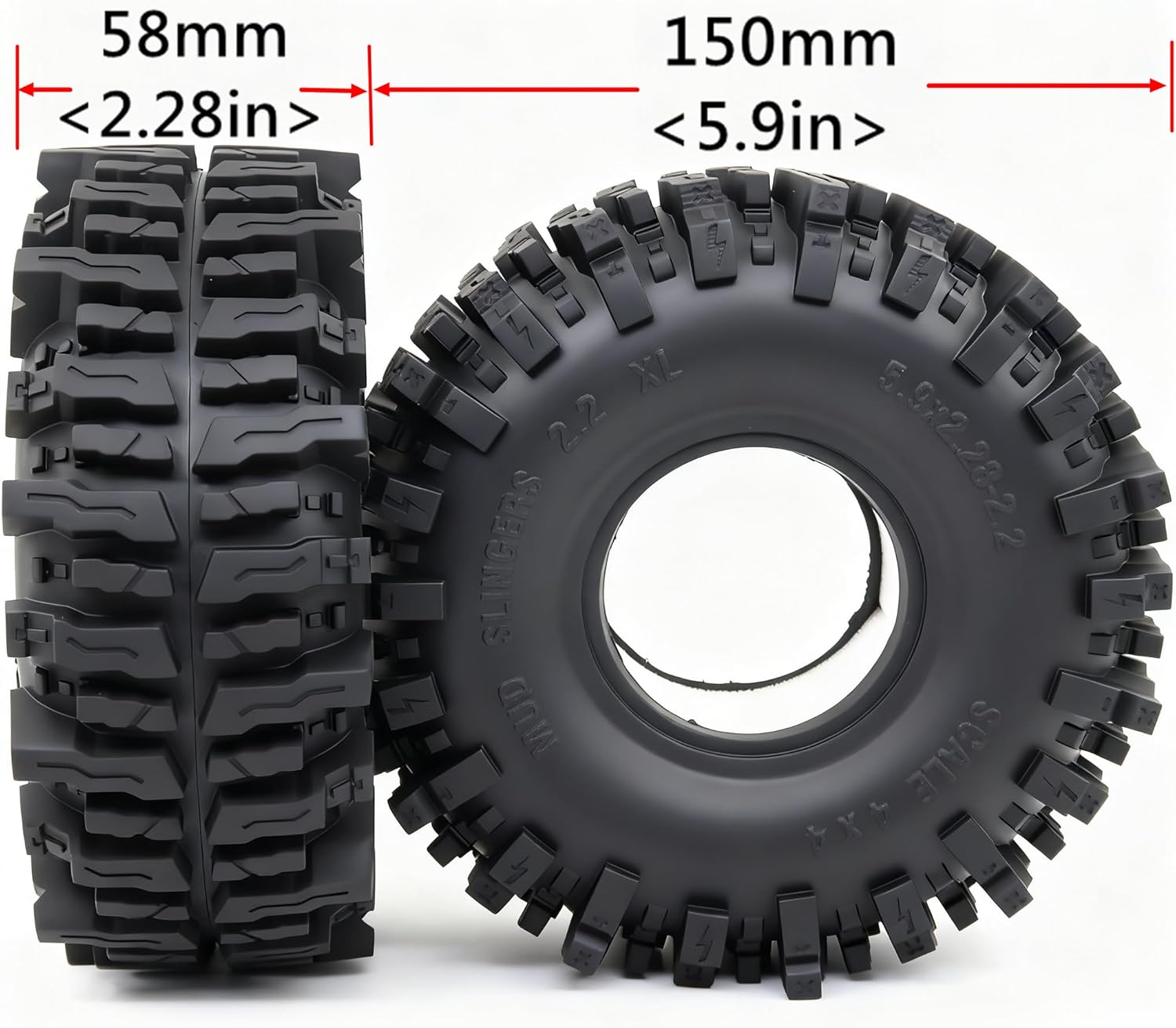 Condition photo showing Good Condition for HOBBYSOUL 5.9' Tall RC 2.2 Crawler Tires (Super Soft Sticky) T10 Mud Slingers XL 2.2' Tire Tyre for 1/10 Scale RC Crawler Upgrades, HS701806