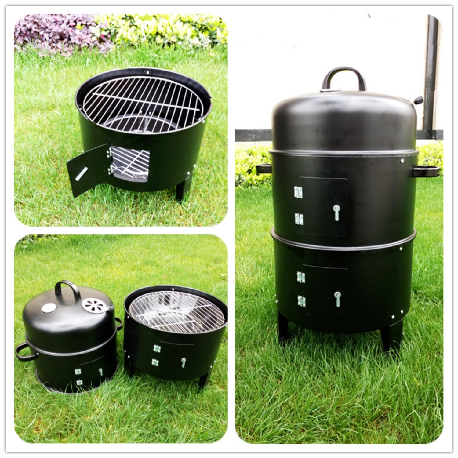 Barbecue a Carbone & Affumicatore, Barbecue da Esterno 2-in-1 con Termometro e Ventilazioni dell'Aria, Facile da Pulire, per Campeggio, Giardino, Picnic e Cucina in Cortile