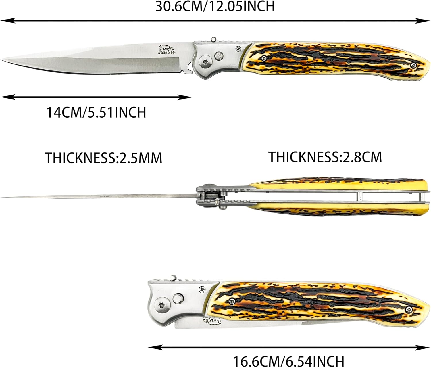 12-inch Large Pocket Folding Knife, 440C Steel Blade and Resin Handle, Assisted Opening with Slide Safety Lock, EDC for Outdoor Hiking, Camping and Adventure