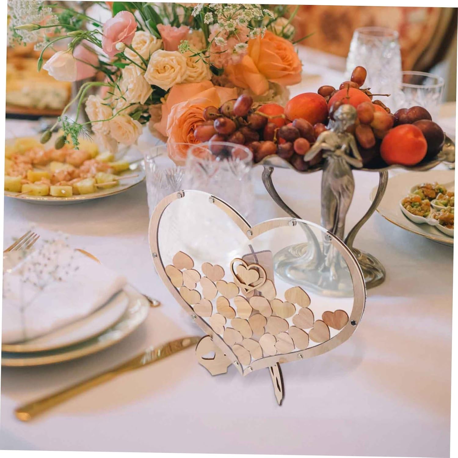 Cabilock 1set Wooden Heart Guest Book Romantic Heart-Shaped Design for Weddings Dual Purpose Decorative Table Decor Sturdy for Lasting Use Unique Guestbook for Celebrations and Events