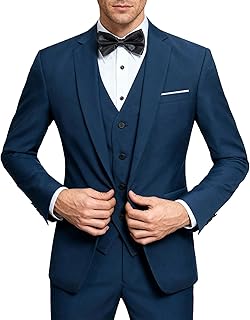 Men's 3 Piece Suit Sets Slim Fit One Button Blazer with Vest & Pants, Professional Business Wedding Suits