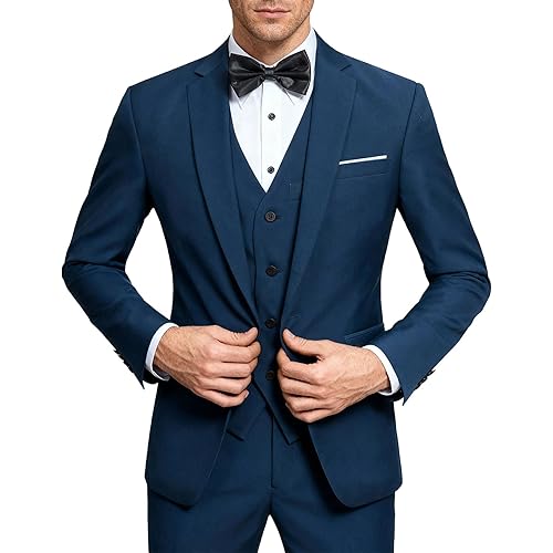 YFFUSHI Men's 3 Piece Suit Set One Button Solid Blazer Jacket Vest Pants for Business, Wedding and Prom