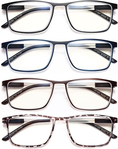 Miniatura 2 de EYEURL Paquete de 4 lentes de lectura para hombres y mujeres, lectores con bloqueo de luz azul con bisagras de resorte+1.75