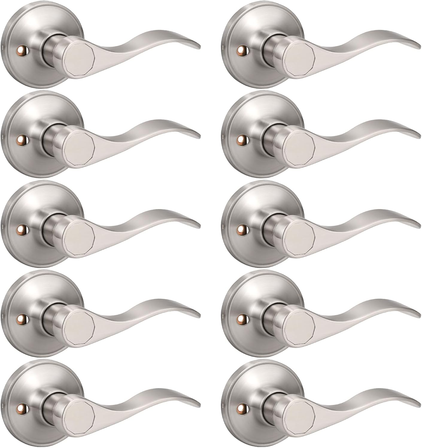 Knobonly 6 Pack Right Handed Dummy Handles Pull/Push Function Non-Locking Wave Style Handleset Single Side Brushed Nickel