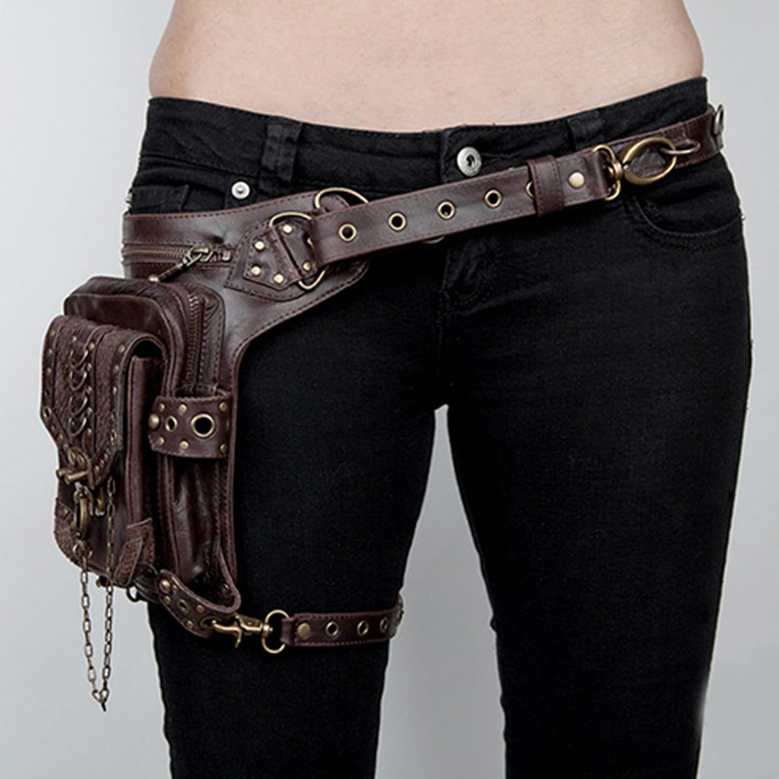 Średniowieczna torba na pasek, vintage, skórzana, steampunkowa, na talię, na nogi, steampunk, na podróż, wędrówki, dla dziewcząt, kobiet, mężczyzn