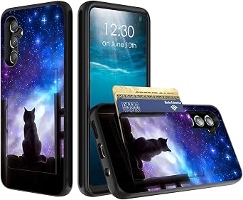for Samsung A55 5G Case for Samsung A35 5G Case Wallet Case with Credit Card Holder Dual Layer Shock Proof Protective Phone Case for Samsung Galaxy A55 5G/A35 5G 6.6 inch - Galaxy Black Cat