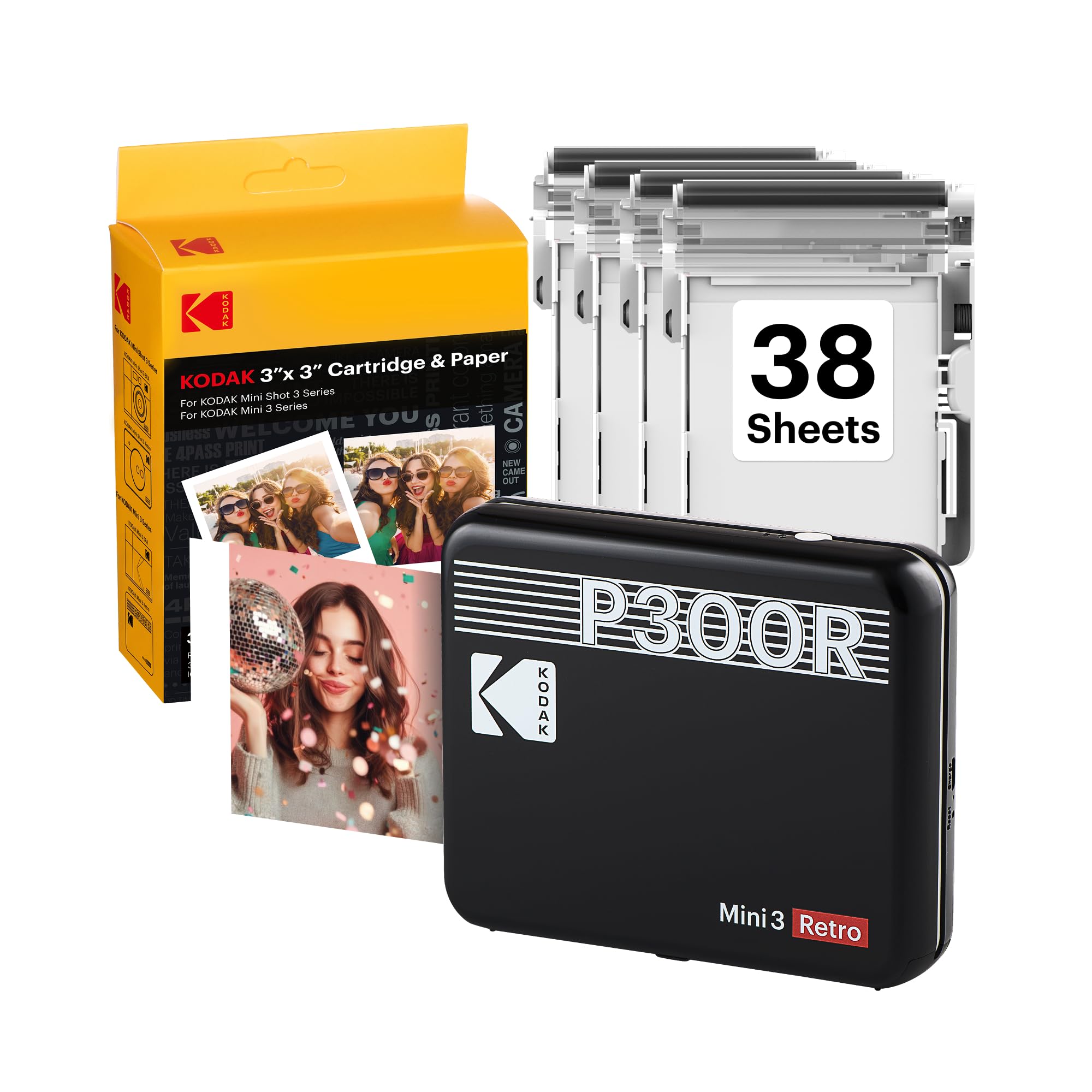KODAK Mini 3 Retro, Portable Photo Printer + 68 Sheets Bundle