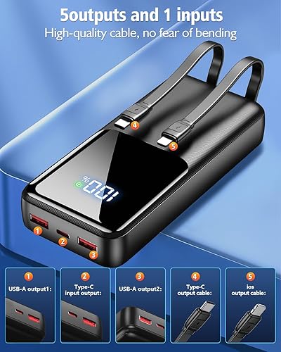 Miniatura 2 de Cargador portátil Power Bank  Batería de carga rápida de 40000 mAh con USB-C integrado (22.5 W) y cable de salida iOS (20 W), negro profundo