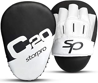 Starpro Boxing Pads Curved Focus Mitts - MMA Punch Mitts, Hook and Jab Target Hand Pads | Muay Thai, Karate Training, Martial Arts, Kickboxing, | Padded Punching, Coaching Strike Shield | PU Leather |
