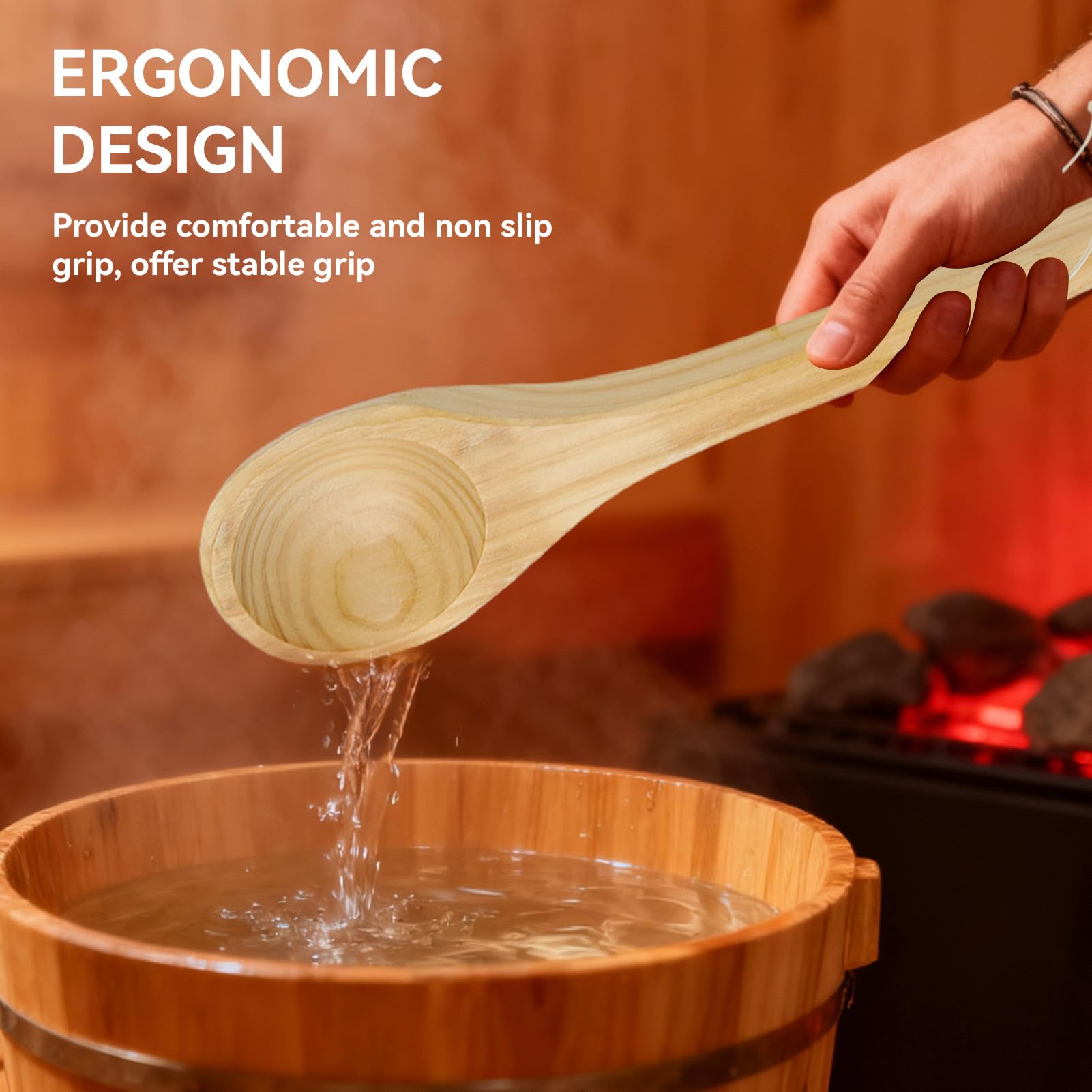 Seau de Sauna avec truelle, Seau et louche en Bois Faits à la Main, Louche de Sauna, Accessoires en Bois de Seaus de Saunas de cuillère de Trempette d'eau de Saunas, 15,3 Pouces