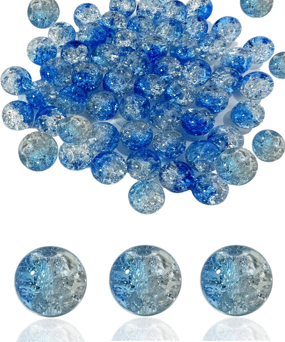 120Pcs 10mm Crackle Glass Beads - 12 Color Two Tone Kandi Bracelet Making Kit With Crystal Ball Beads