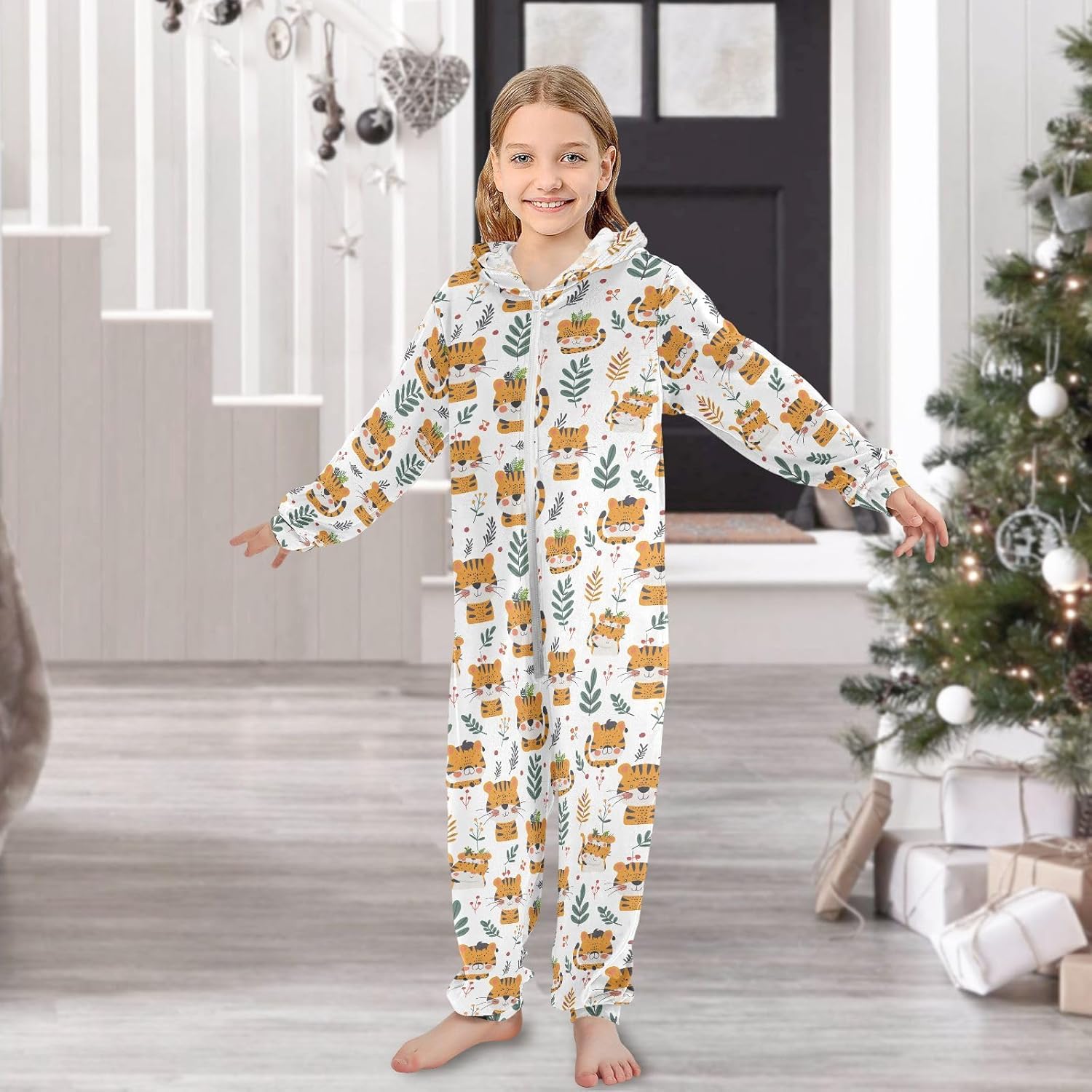 Sleepwear Holiday Pajamas Cute Soft Hooded Loungewear Sleepwear for Parties Sleepovers 4-14Y