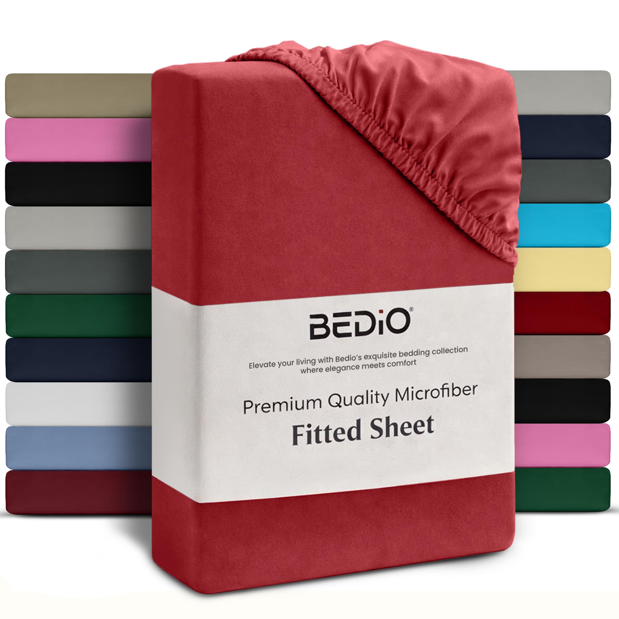 BEDIO Single Bed Sheets Burgundy 40 CM Extra Deep Pocket Fitted Sheets Easy Care Brushed Microfiber Soft Elastic Shrinkage Fade-Resistant Comfortable Bedding