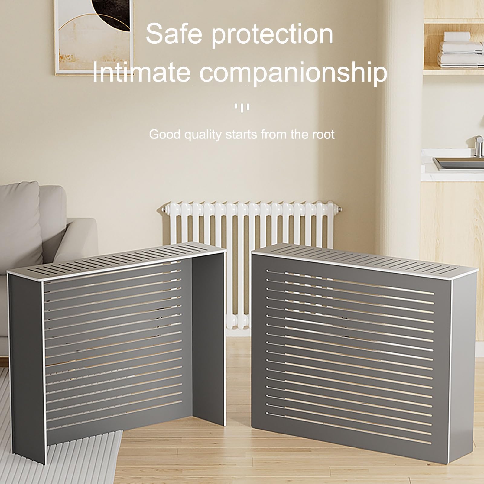 Generico Copritermosifone Moderno - Design a doghe Orizzontali, Spazio Extra per Ripiani per casa e Ufficio, Elegante mobiletto di Protezione per Il Riscaldamento (80x80x25 cm / 31,5x31,5x10 Pollici)