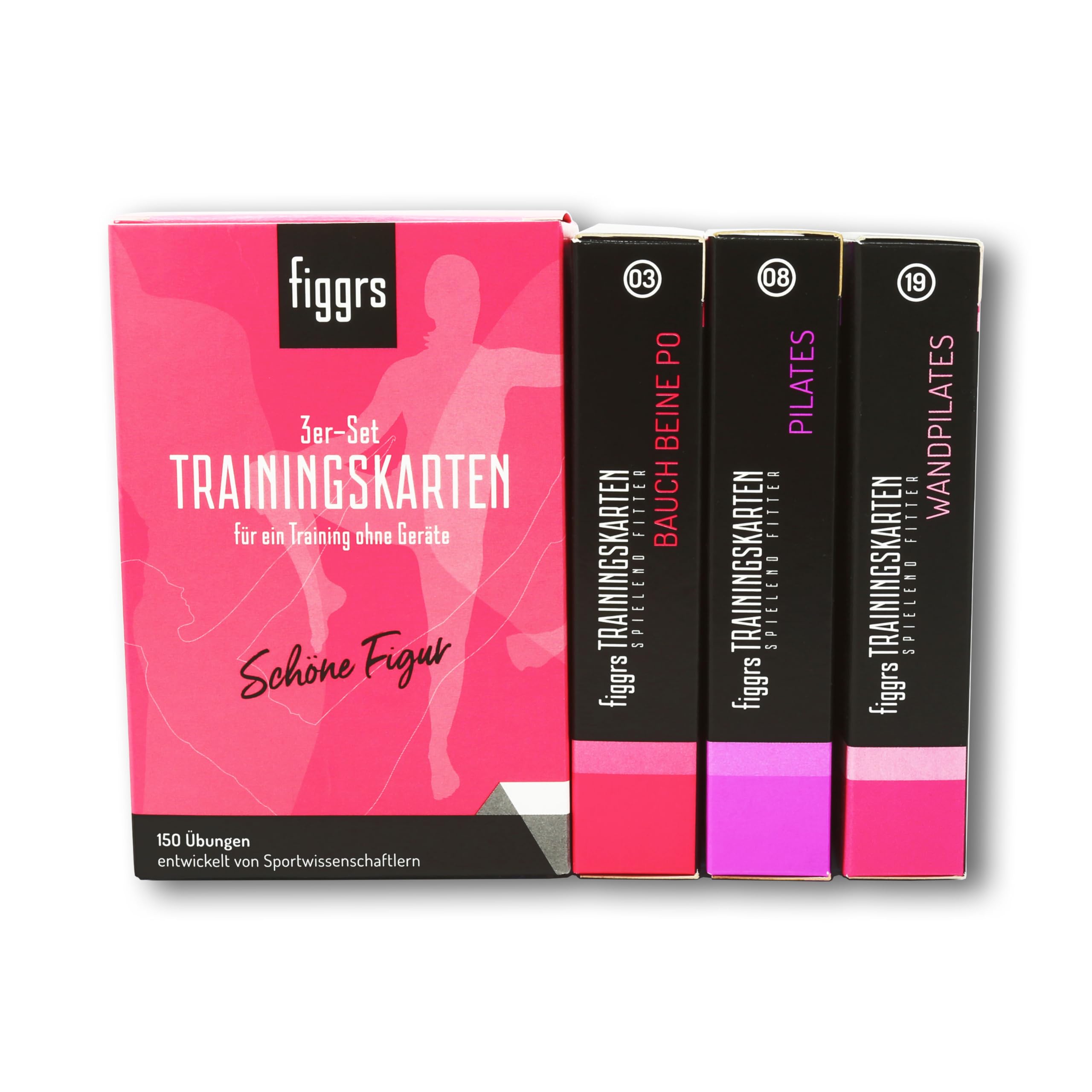 figgrs® 3er-Set "Schöne Figur OHNE Gerät" - 3 Kartensets a 57 Trainingskarten mit 150 Fitnessübungen für einen schlanken & straffen Körper
