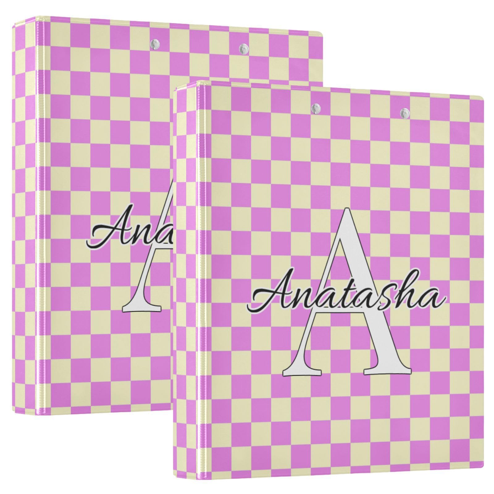 Personalized Binder Two Color Checkerboard Custom Round Ring Binders 1.5 Inch 3 Ring Binder with Clipboard Holds 200 Sheets Office Home School