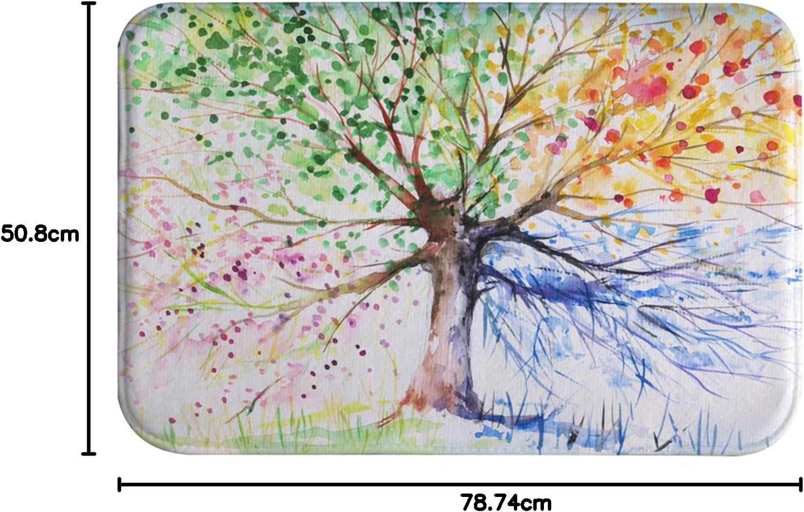 Color Tree Bath Mat, Four Season Tree of Life Bathroom Mats,Absorbent Non Slip Bath Rug Kitchen Floor Mat Carpet, 20 x 31 Inch