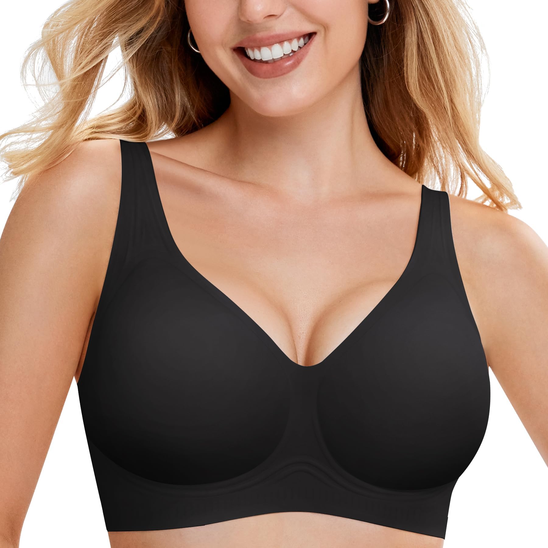 Jelly Bras for Women Wireless Push Up Plunge Seamless T-Shirt Bras No Underwire Supportive Full Coverage Bralettes