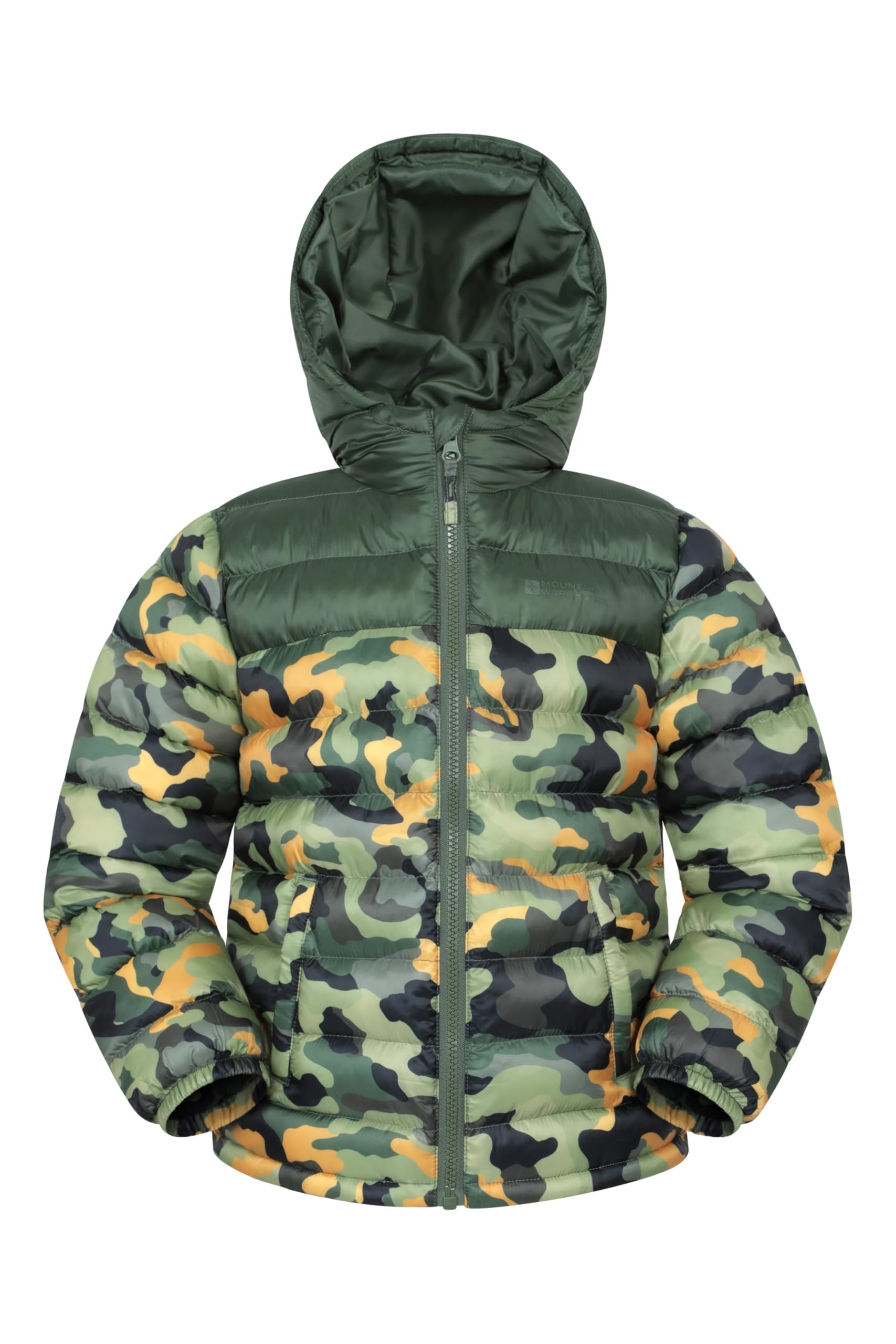 Mountain Warehouse Boys Dark Khaki (Printed) Printed Seasons Kids Padded Jacket - Water Resistant Puffer Coat, Lightweigh, Elasticised Cuffs, & Girls - For Spring Summer Kids Size 11-12 Years