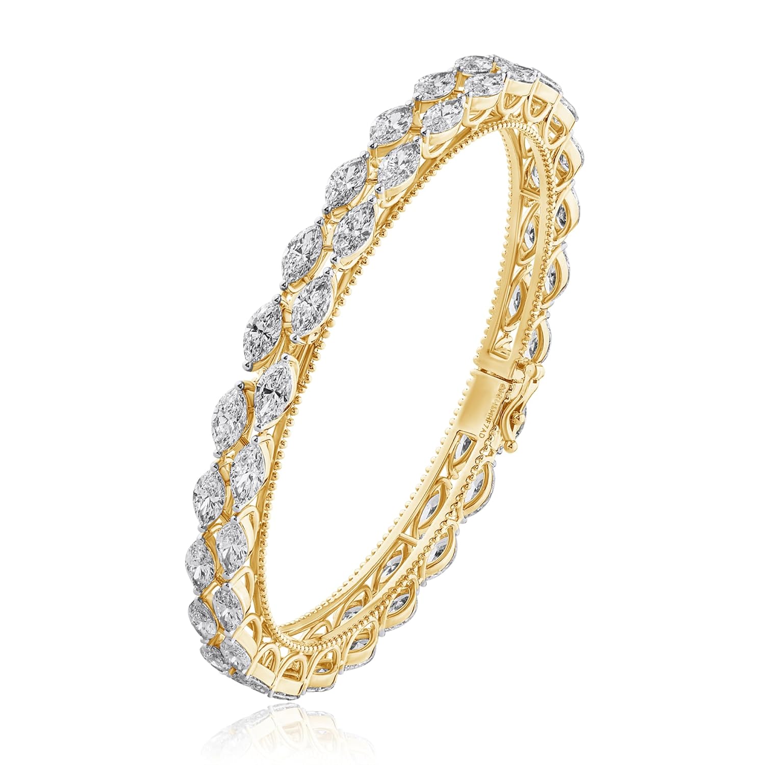 DEWBERRY IGI Certified 15 Cttw Marquise Cut Lab Grown Diamond Bangle Bracelet for Womens Two Row Solid 14K