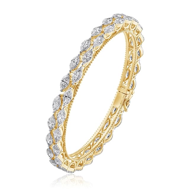 DEWBERRY IGI Certified 15 Cttw Marquise Cut Lab Grown Diamond Bangle Bracelet for Womens Two Row Solid 14K