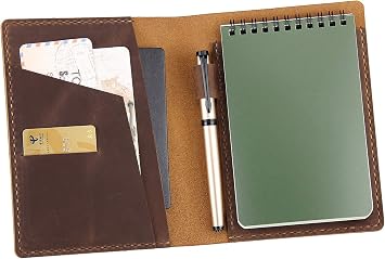 Leather Cover Compatible with Rite in the Rain & Rocketbook Mini Notebooks, Top Bound Spiral Notebook Cover, Leather Cover for 4 x 6 Pocket Notepad With Pen Holder - Brown