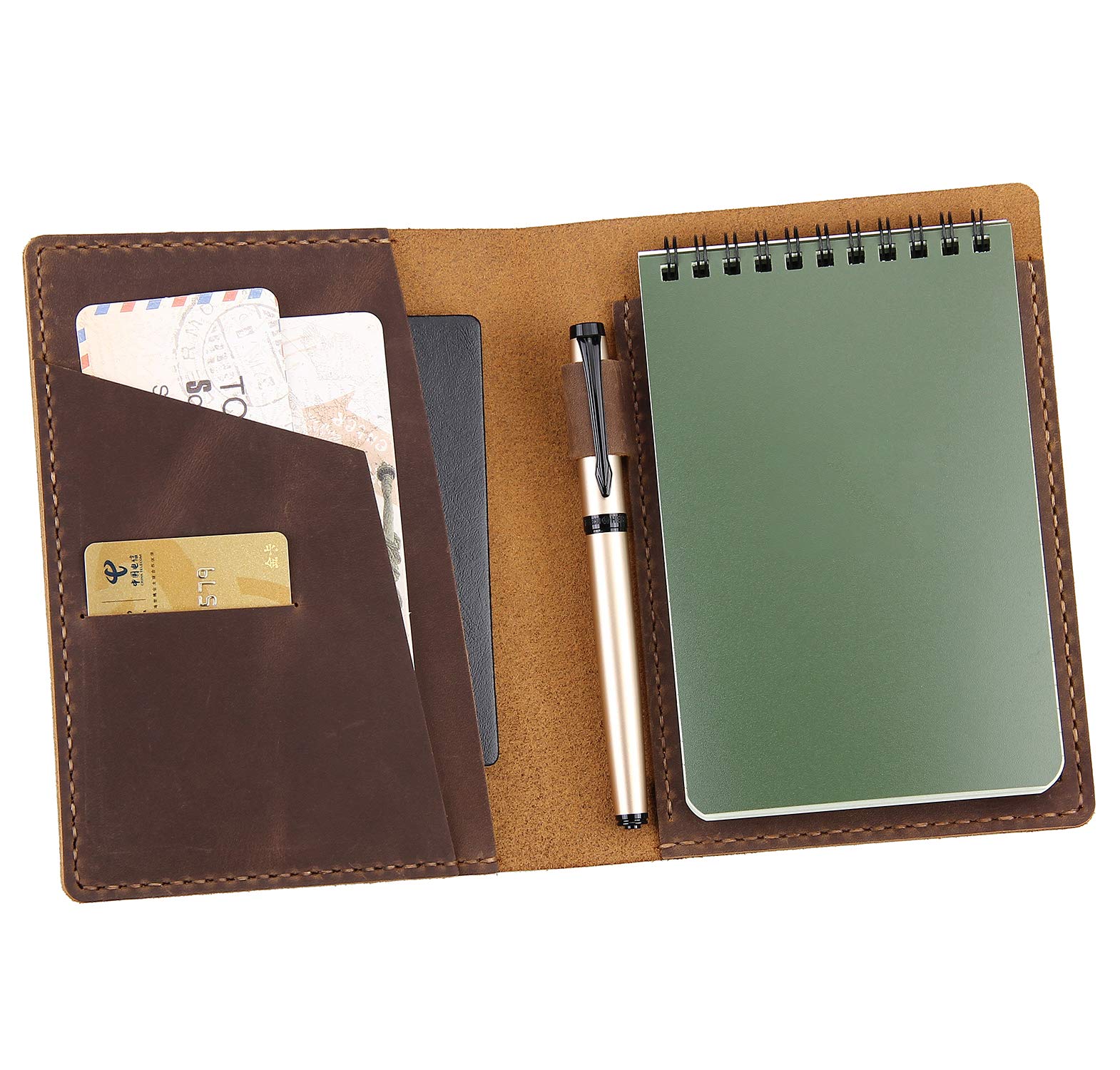 Fasjosma Leather Cover Compatible with Rite in the Rain & Rocketbook Mini Notebooks, Top Bound Spiral Notebook Cover, Leather Cover for 4'' x 6''