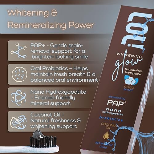 Miniatura 3 de LOL - Pasta de dientes blanqueadora de dientes de aceite de coco con suave pap+, pasta de dientes nano hidroxiapatita  Probióticos  Sin flúor,