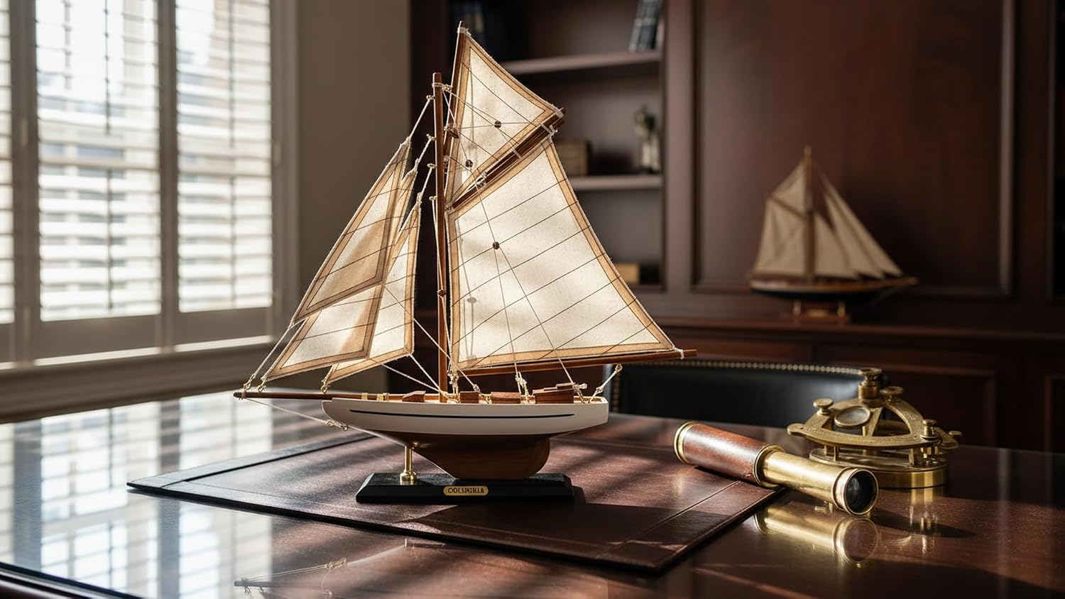 SAILINGSTORY Wooden Sailboat Decor Ship Model Yacht Classic America's Cup Racer Columbia 1901 Replica, Ivory