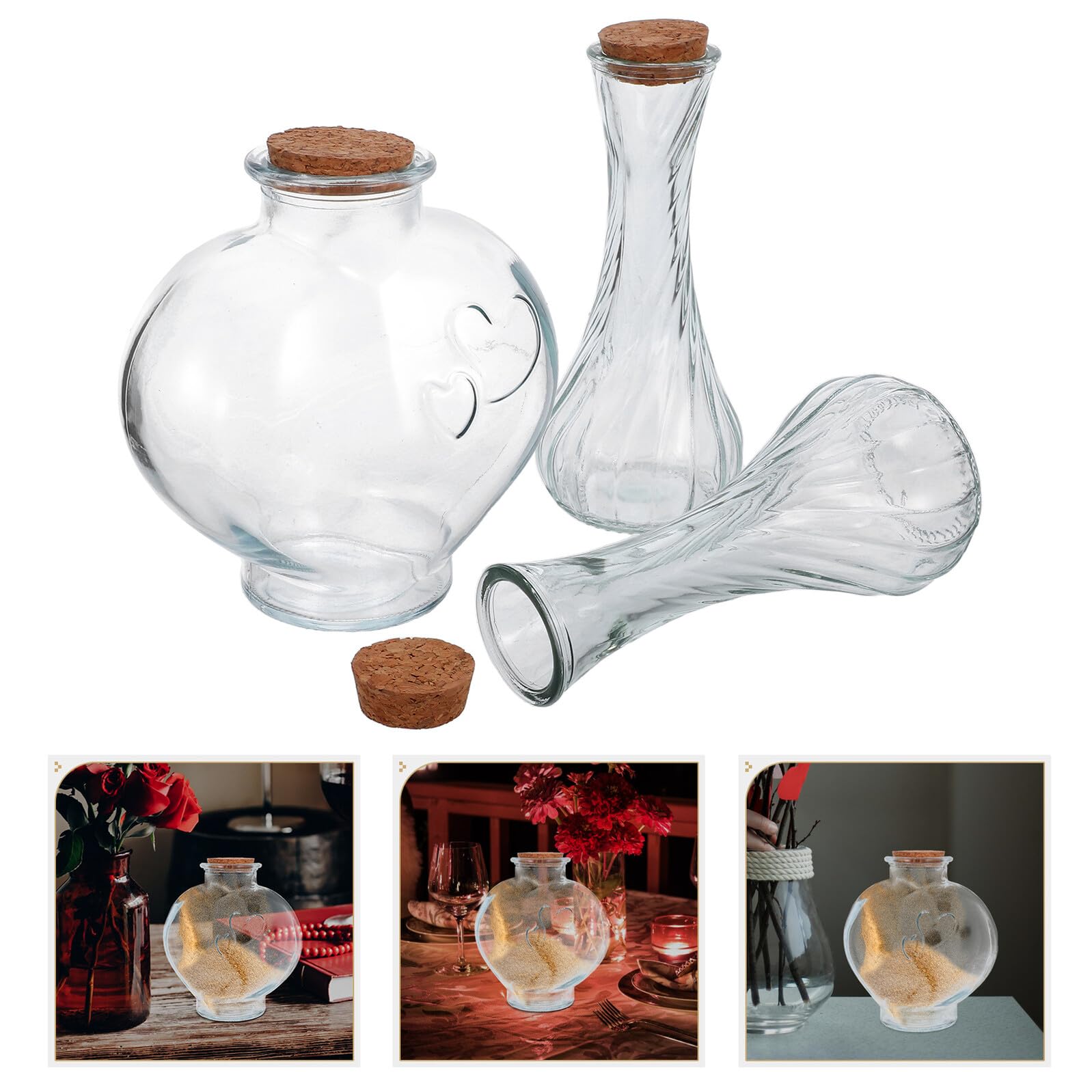3 Stück Verkorkte Kleiner Glasflaschen für Sandzeremonie Herzflasche Fläschchen aus Klarem Glas Dekorative Hochzeits Erinnerungsstücke mit Korken Gästegeschenk für Hochzeit
