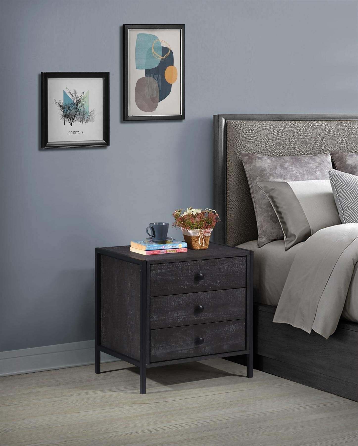 Timber Art Design UK Zahra Bedside Table with 3 Drawers Modern Bedroom Furniture Nightstand Storage Cabinet Unit for Living Room, Office, Bedroom, Hallway in Black Finish, H53.6cm x W53.8cm x D40cm