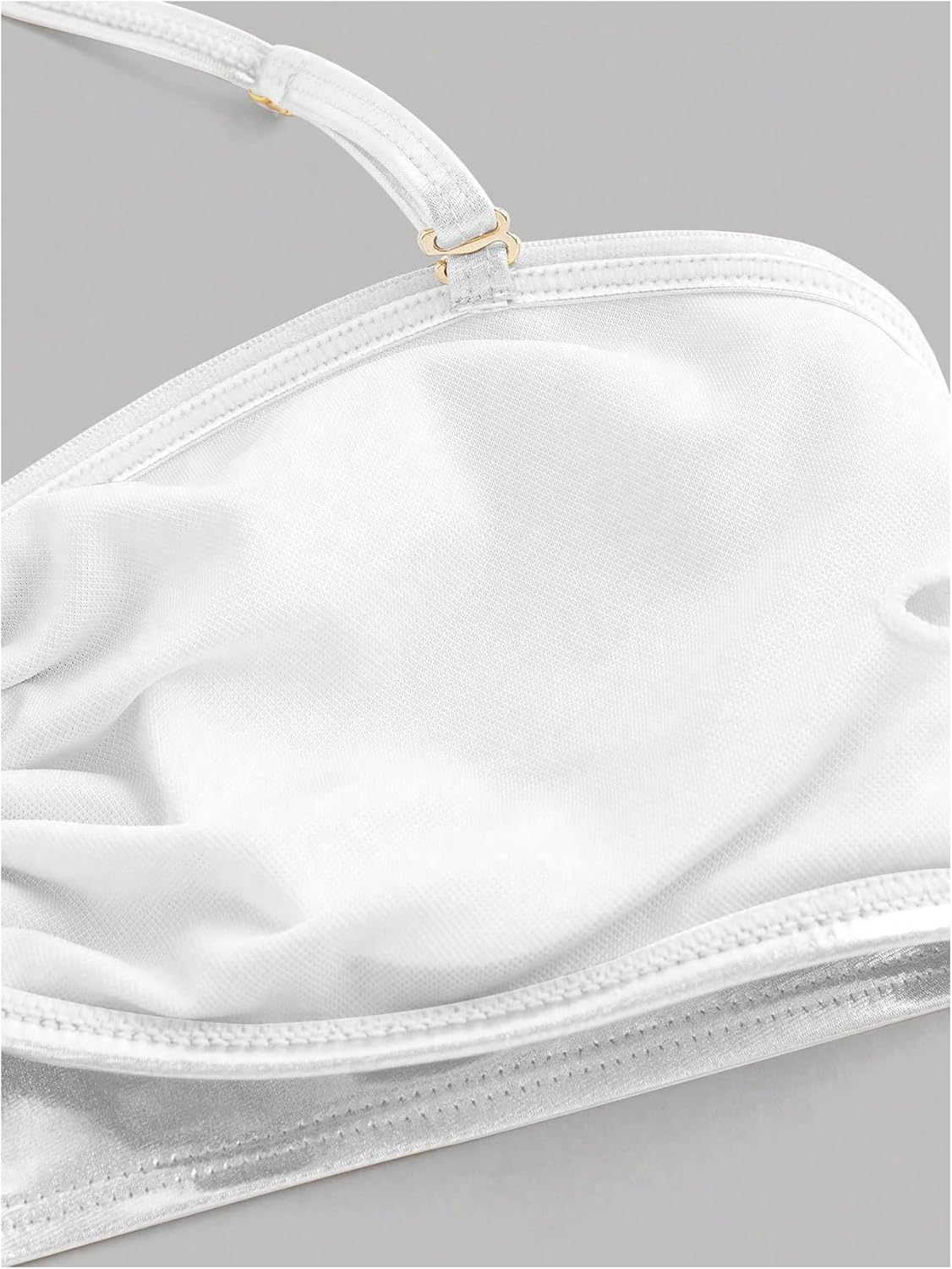 MakeMeChic Women's 2 Piece Gold Bikini Sets Metallic High Waisted Ruched Halter Tie Side Swim Bathing Suit - Image 4