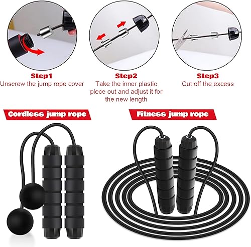 Miniatura 4 de Vinsot Cuerda de saltar 2 en 1, cuerda de saltar inalámbrica con bola, cuerda de saltar sin cuerda con rodamientos de acero ajustables, asas de