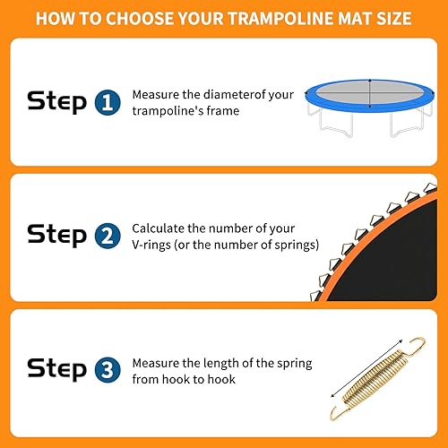 Miniatura 4 de jumpfly Alfombrilla de repuesto para cama elástica  Se adapta a marcos de 8 pies10 pies12 pies14 pies con anillos en V de 88 a 108, utilizando