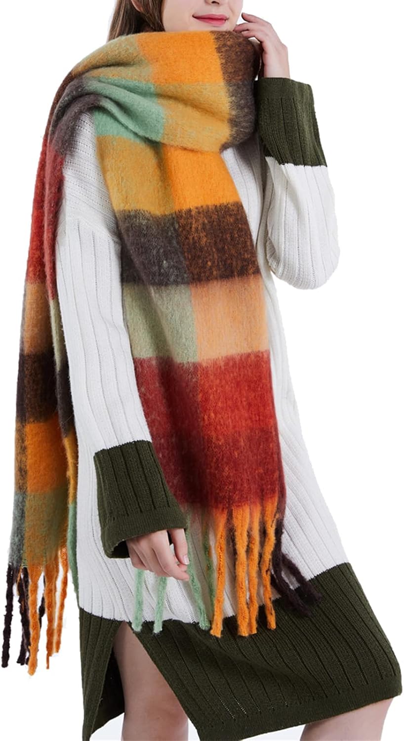 Large Chunky Plaid Scarf Coloured Checked Oversized Scarf Tassel Soft Fall Winter Thick Warm Shawl Women - Image 2