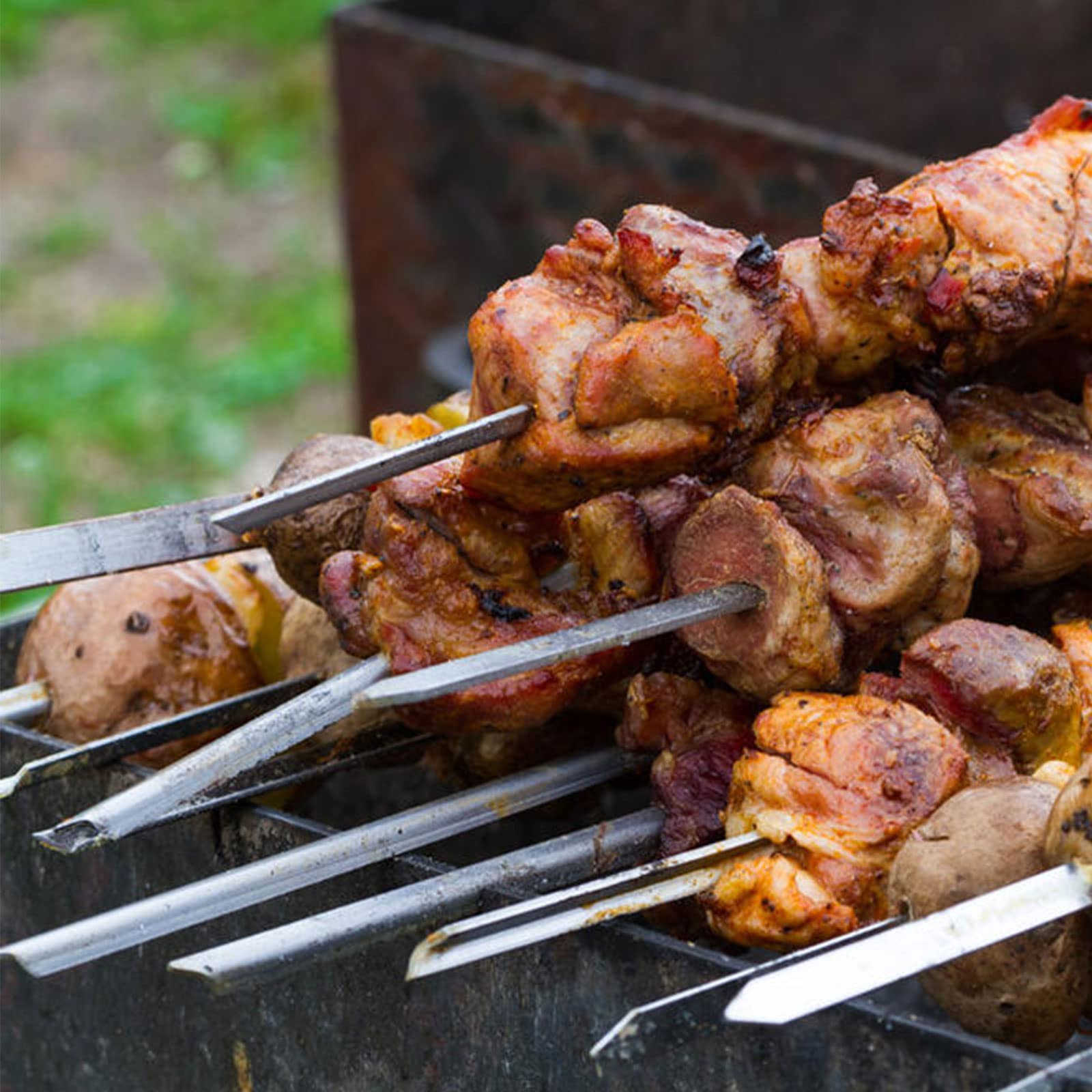 Spiedini Per Kebab In Acciaio Inox Larghi Con Barra Scorrevole - Set Riutilizzabile Per Barbecue